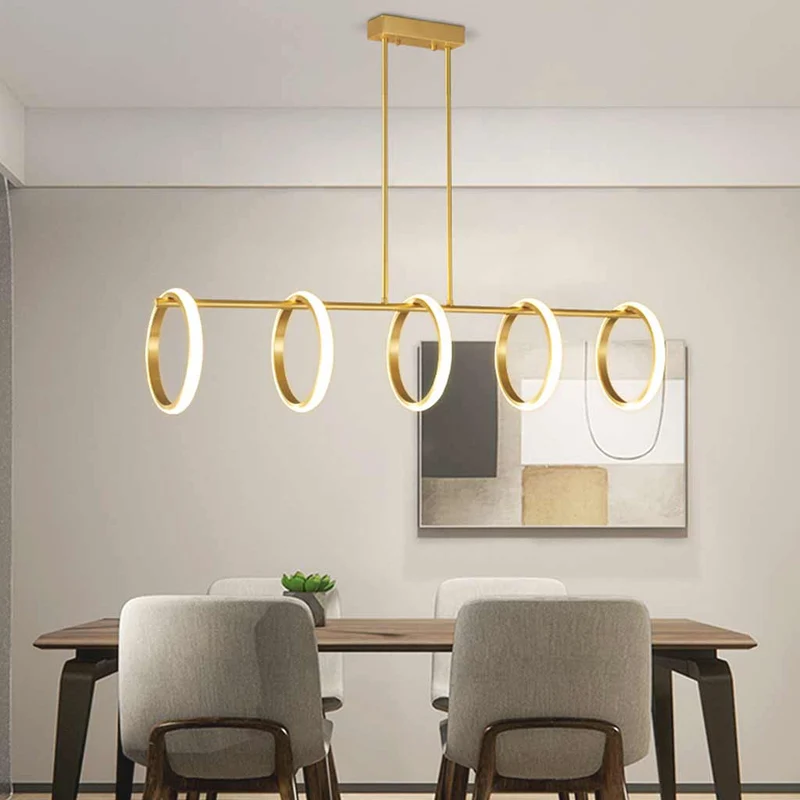 Chandelier Hanging Pendant Light Unique Elegant Brass, 5 Rings