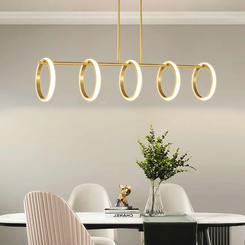 Chandelier Hanging Pendant Light Unique Elegant Brass, 5 Rings