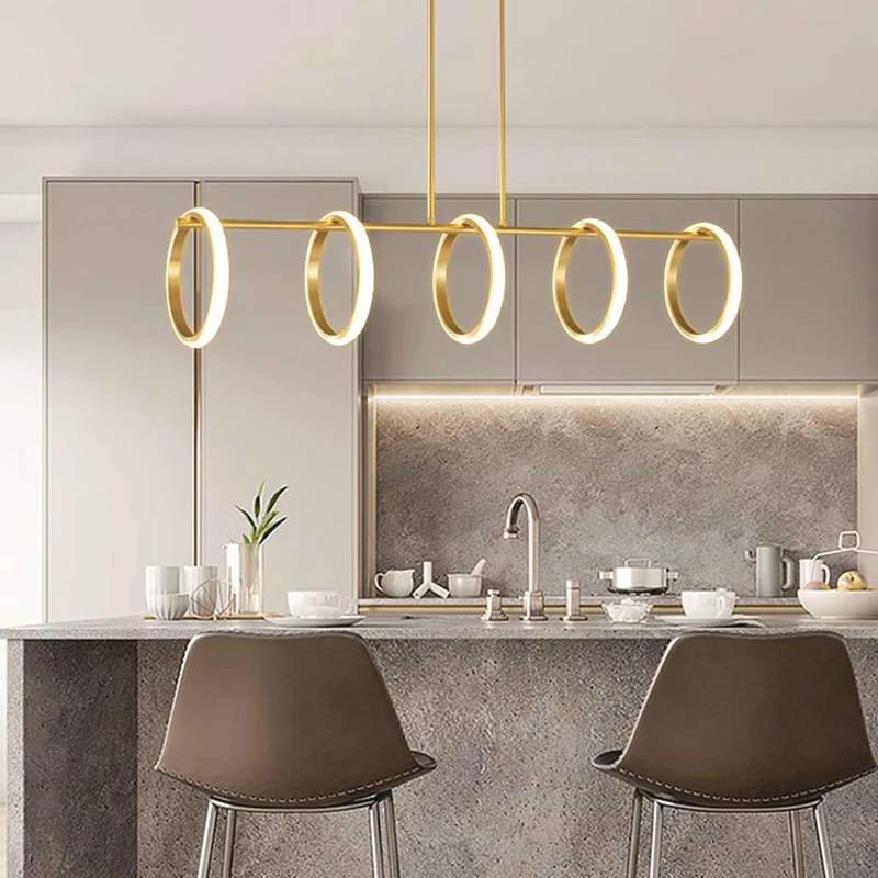 Chandelier Hanging Pendant Light Unique Elegant Brass, 5 Rings