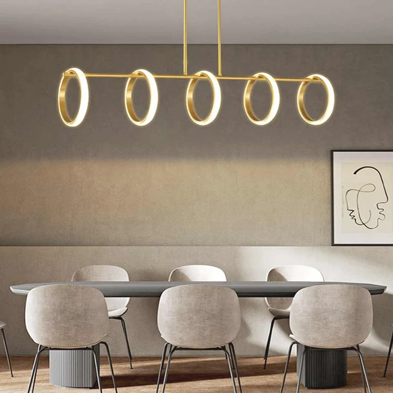 Chandelier Hanging Pendant Light Unique Elegant Brass, 5 Rings