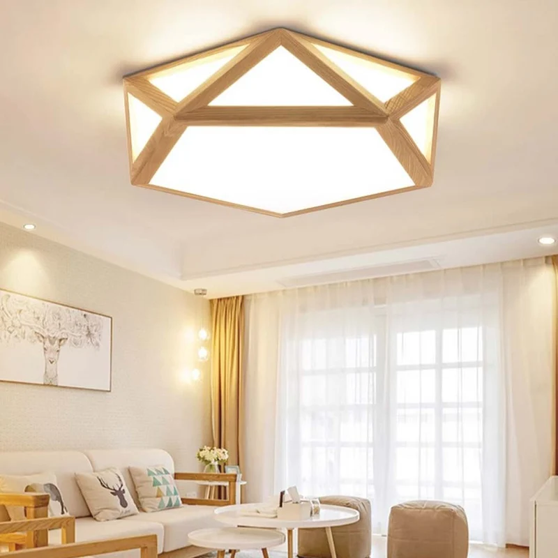 Flush Mount Ceiling Light Geometric Wood Dimmable LED