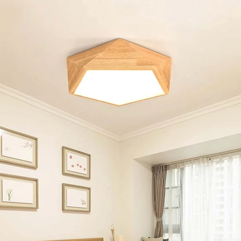 Flush Mount Ceiling Light Geometric Wood Dimmable LED