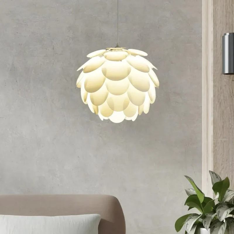 Moderne Hängeleuchte in Weiß im Tannenzapfen-Design für Esszimmer