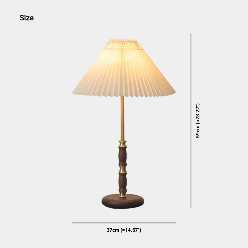 Table Lamp Retro Decorative Walnut Wood with Pleated Shade