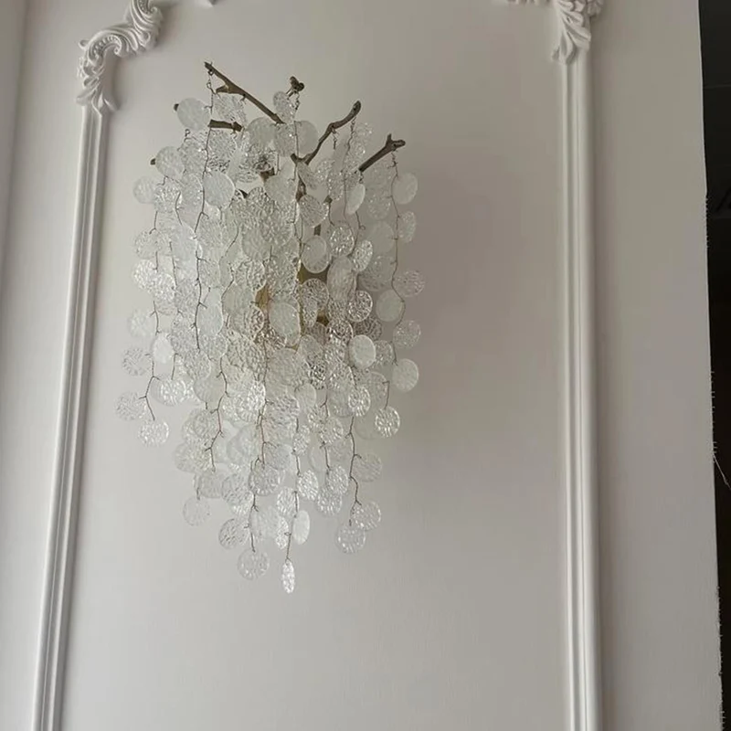 Wall Sconce Light Unique Brass Branch Glass Disc Drop