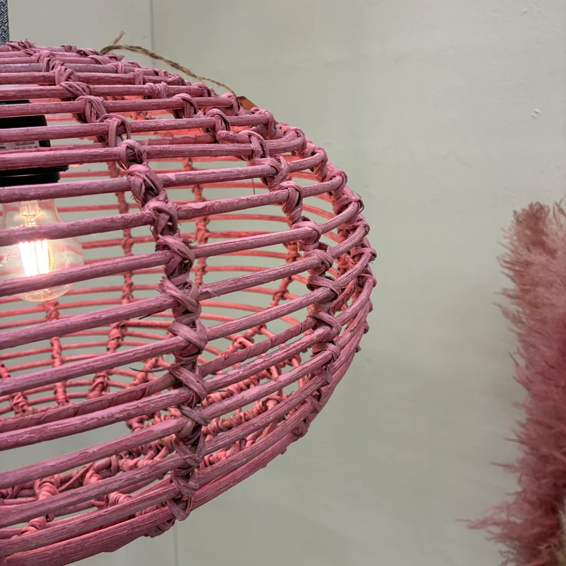 KidsDepot Hängelampe Pumpkin Pendelleuchte Rattan Rosa Lampe