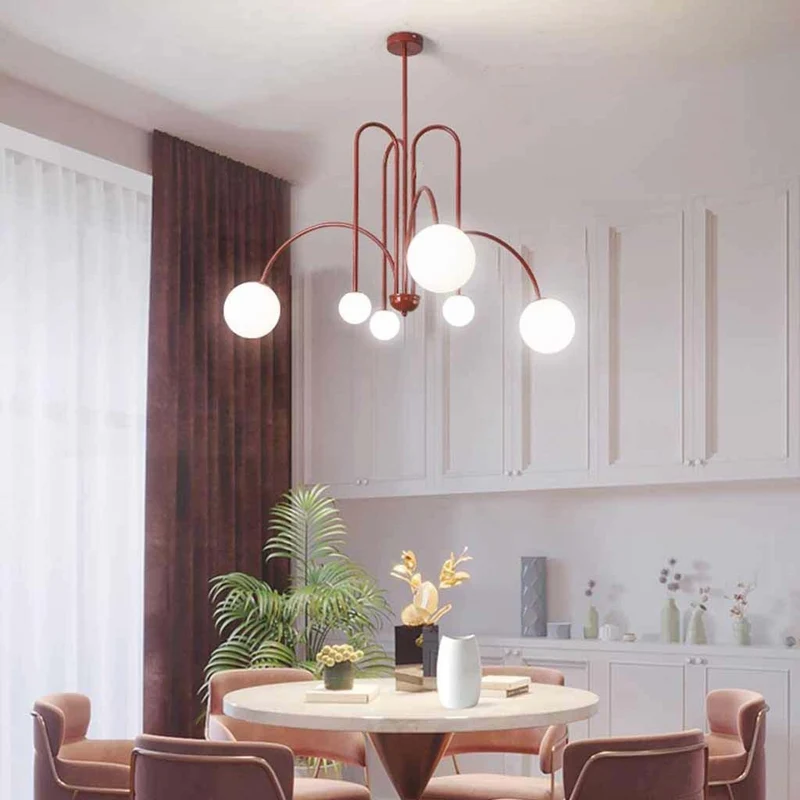 Chandelier Modern Arch Milk Glass Globe Sphere, 3 Colors