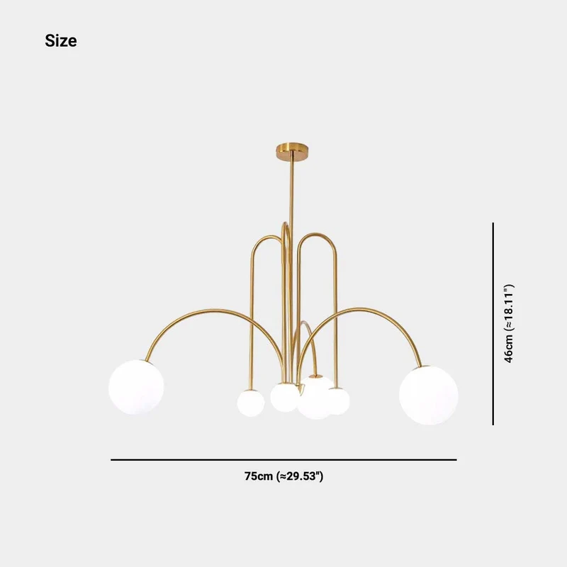 Chandelier Modern Arch Milk Glass Globe Sphere, 3 Colors