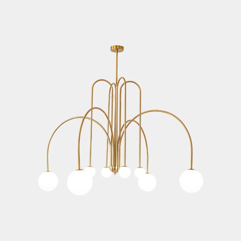 Chandelier Modern Arch Milk Glass Globe Sphere, 3 Colors