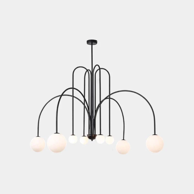 Chandelier Modern Arch Milk Glass Globe Sphere, 3 Colors