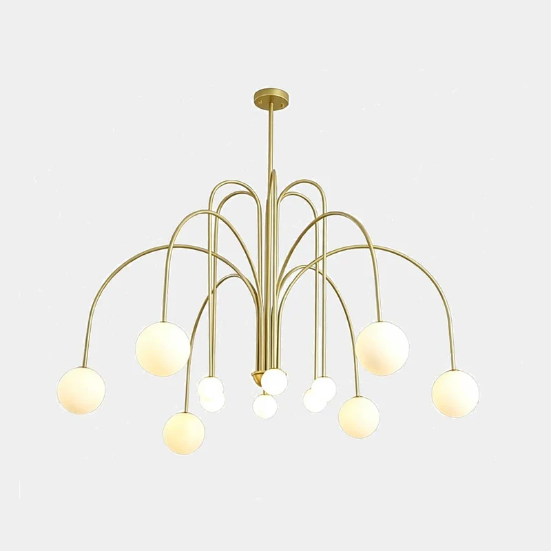 Chandelier Modern Arch Milk Glass Globe Sphere, 3 Colors
