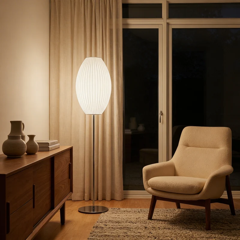 Moderne Stehlampe aus Seide für Wohnzimmer – Sericéa