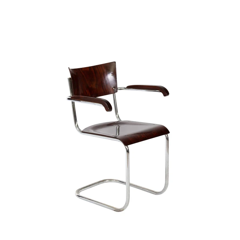 1930er Bauhaus Stuhl mit Armlehnen von Mart Stam in Braun