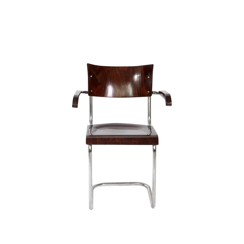 1930er Bauhaus Stuhl mit Armlehnen von Mart Stam in Braun