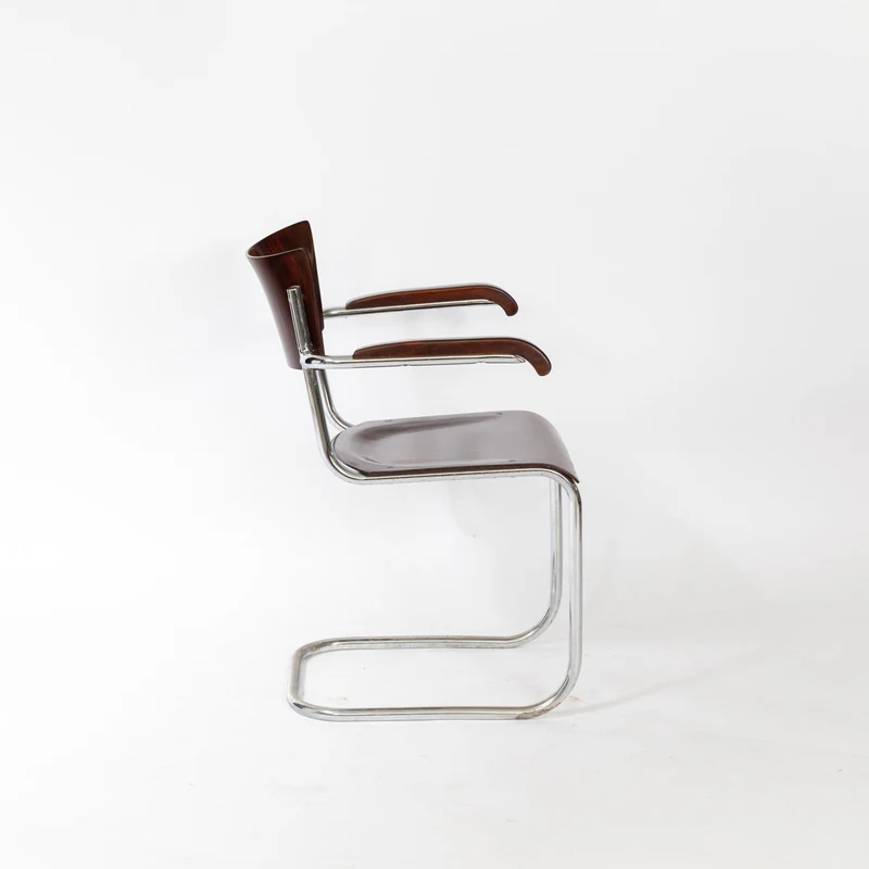 1930er Bauhaus Stuhl mit Armlehnen von Mart Stam in Braun