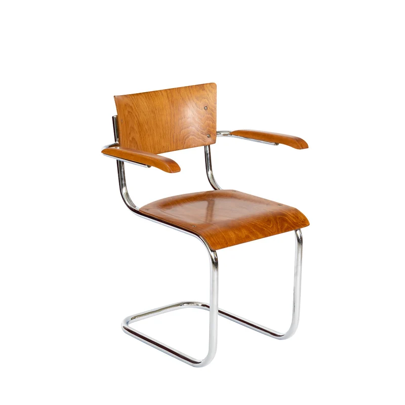 1930er Bauhaus Stuhl mit Armlehnen von Mart Stam in Braun