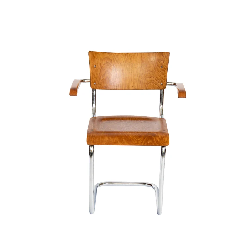 1930er Bauhaus Stuhl mit Armlehnen von Mart Stam in Braun