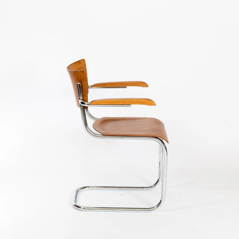1930er Bauhaus Stuhl mit Armlehnen von Mart Stam in Braun