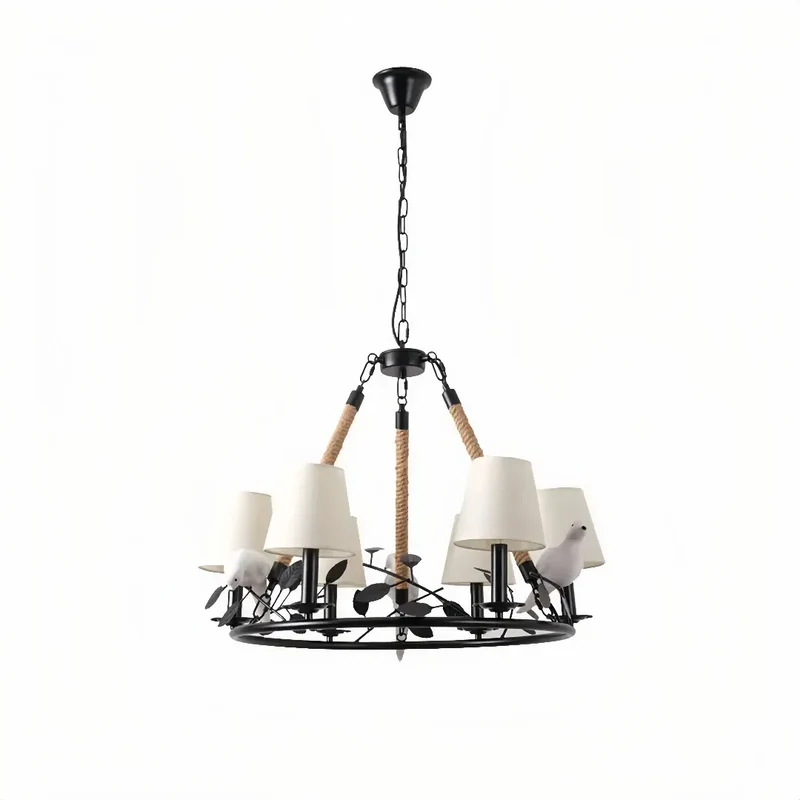 Landhausstil Kronleuchter mit Schirmchen und Vogeldekor fürs Wohnzimmer