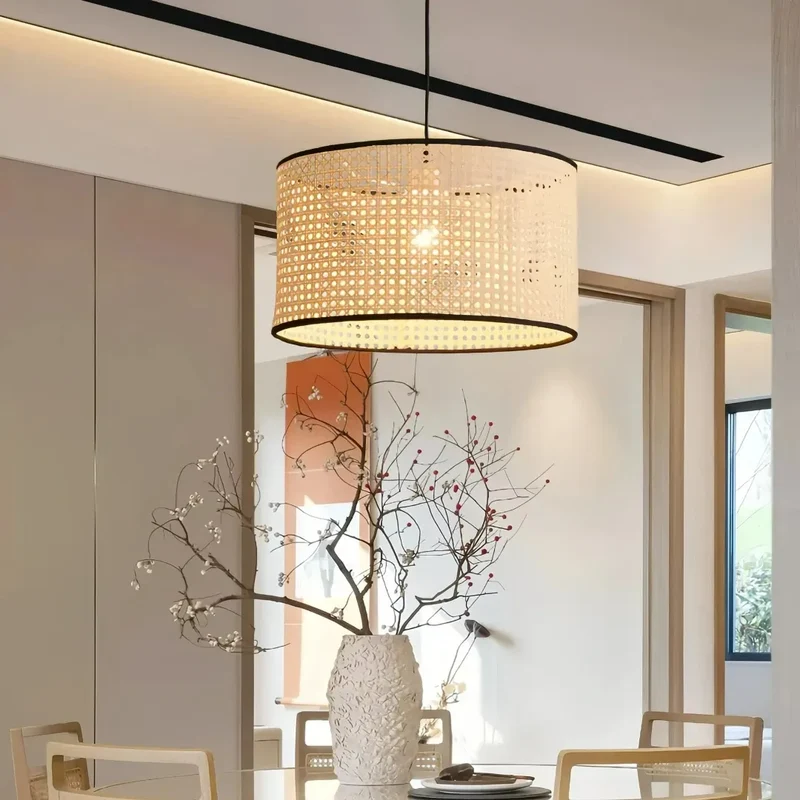 Boho Hängelampe aus Rattan für Schlafzimmer