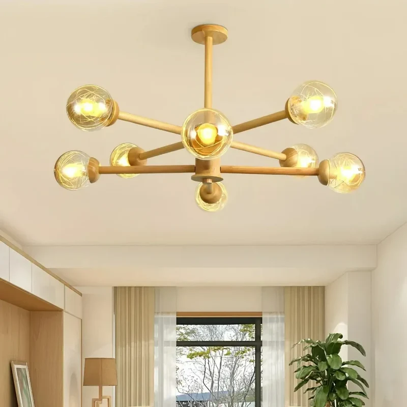 Skandinavischer Kronleuchter aus Holz für Wohnzimmer