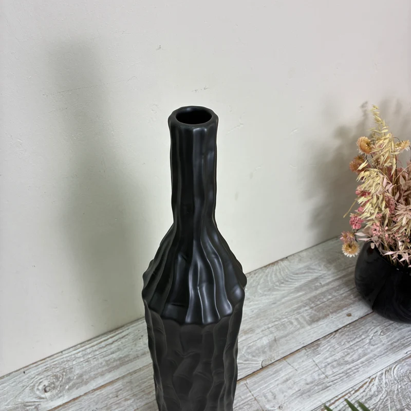 PTMD Vase Finne Flaschenvase Keramik L 61cm Anthrazit Schwarz Deko