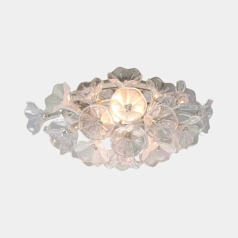 Flush Mount Ceiling Light French Crystal Glass Jasmine Flower