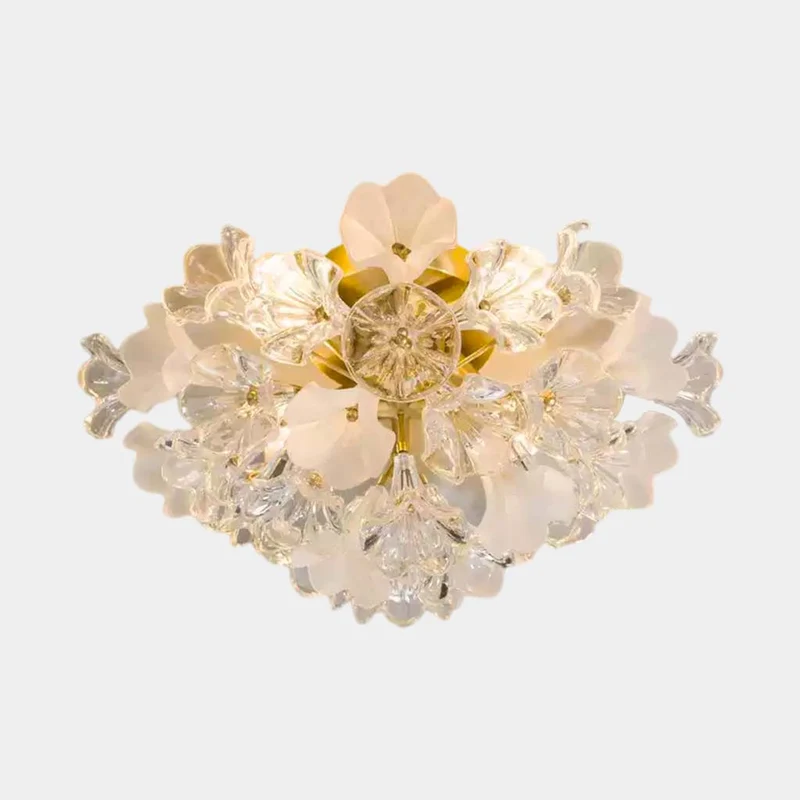 Flush Mount Ceiling Light French Crystal Glass Jasmine Flower
