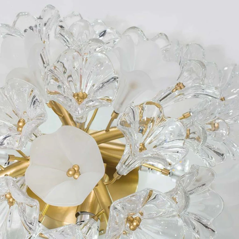 Flush Mount Ceiling Light French Crystal Glass Jasmine Flower