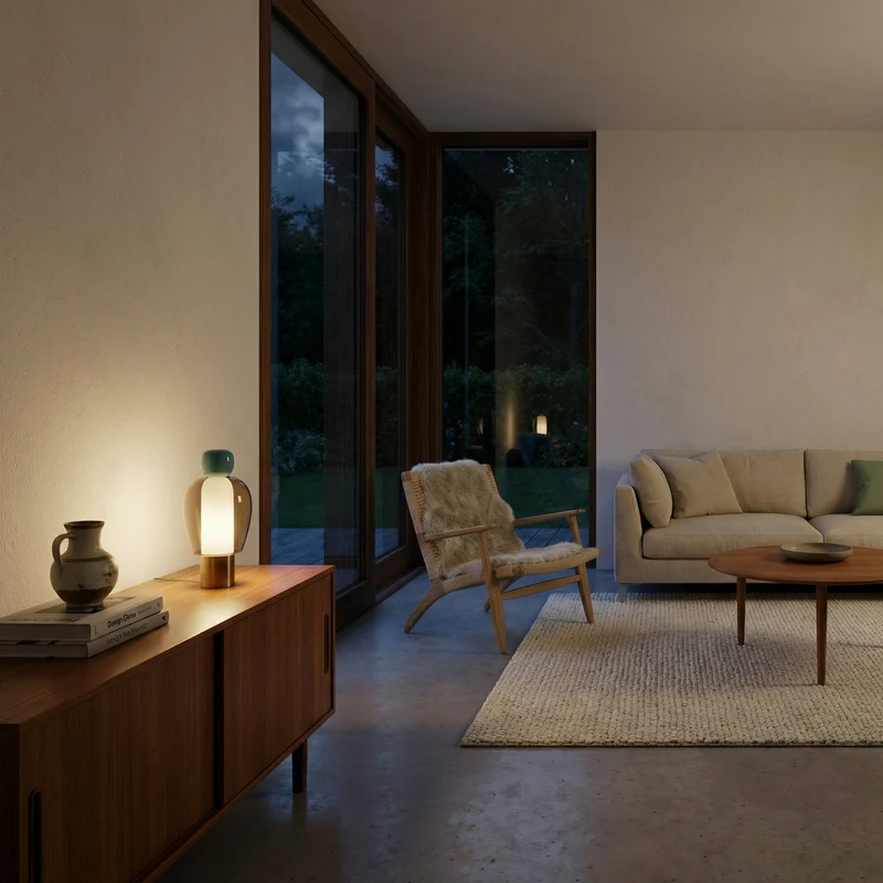 Minimalistische Schreibtischlampe aus Glas und Aluminium – Artéline