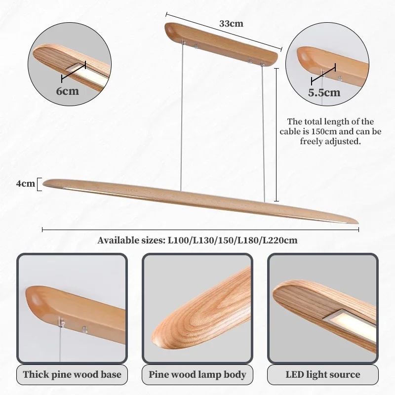 Dimmbarer Holz-Pendelleuchte für Küche und Esszimmer – Maderise