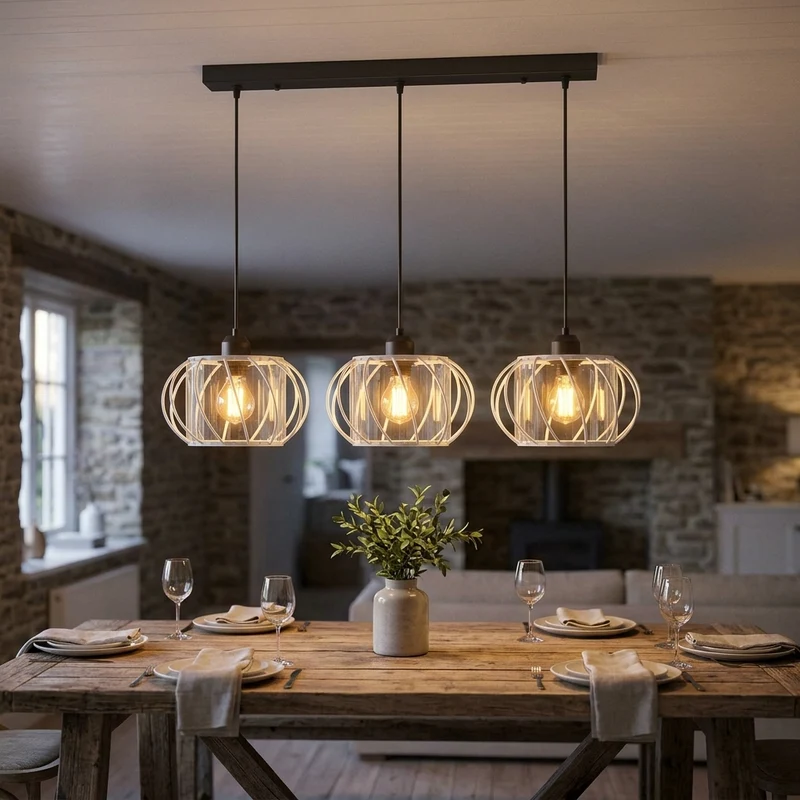 Hängeleuchte mit 3-flammige Kristallglas-Schirm | Decken Pendelleuchte~3608