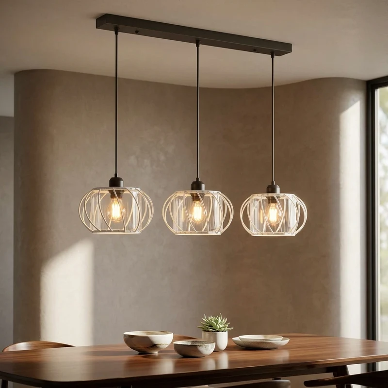 Hängeleuchte mit 3-flammige Kristallglas-Schirm | Decken Pendelleuchte~3608