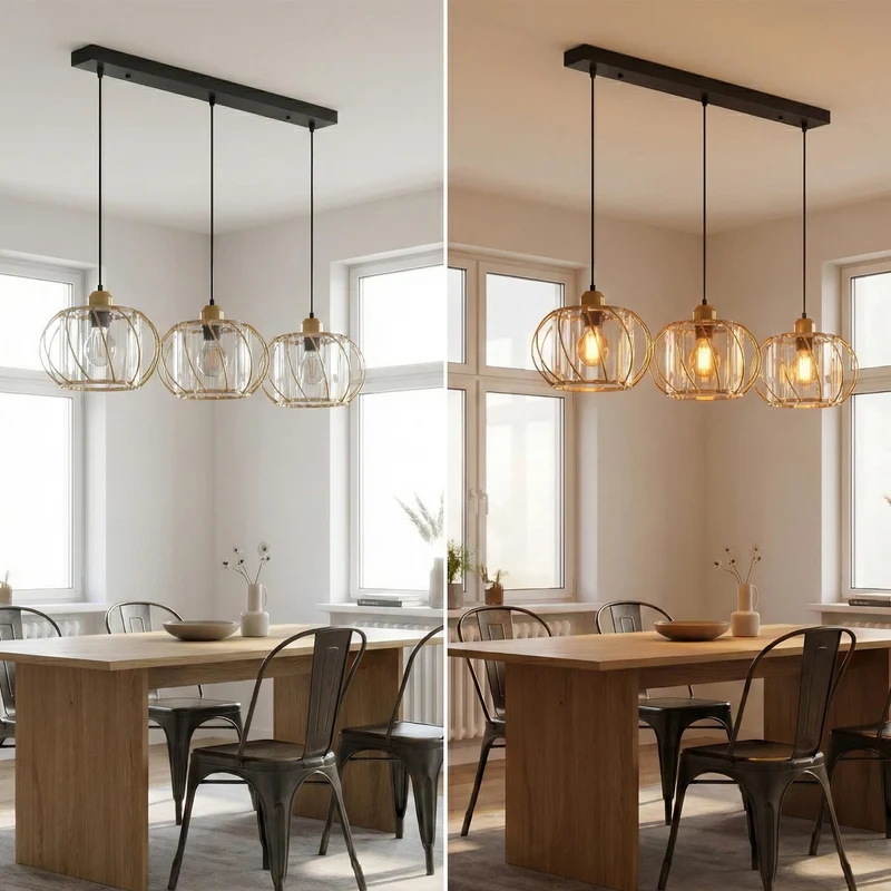 Hängeleuchte mit 3-flammige Kristallglas-Schirm | Decken Pendelleuchte~3608