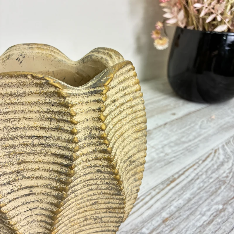 PTMD Pflanztopf Übertopf Tulpenform Keramik Beige Braun 18cm Natur Blumentopf