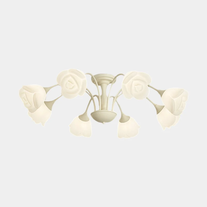Semi-Flush Mount Ceiling Light Cream Rose Flower, Green / White