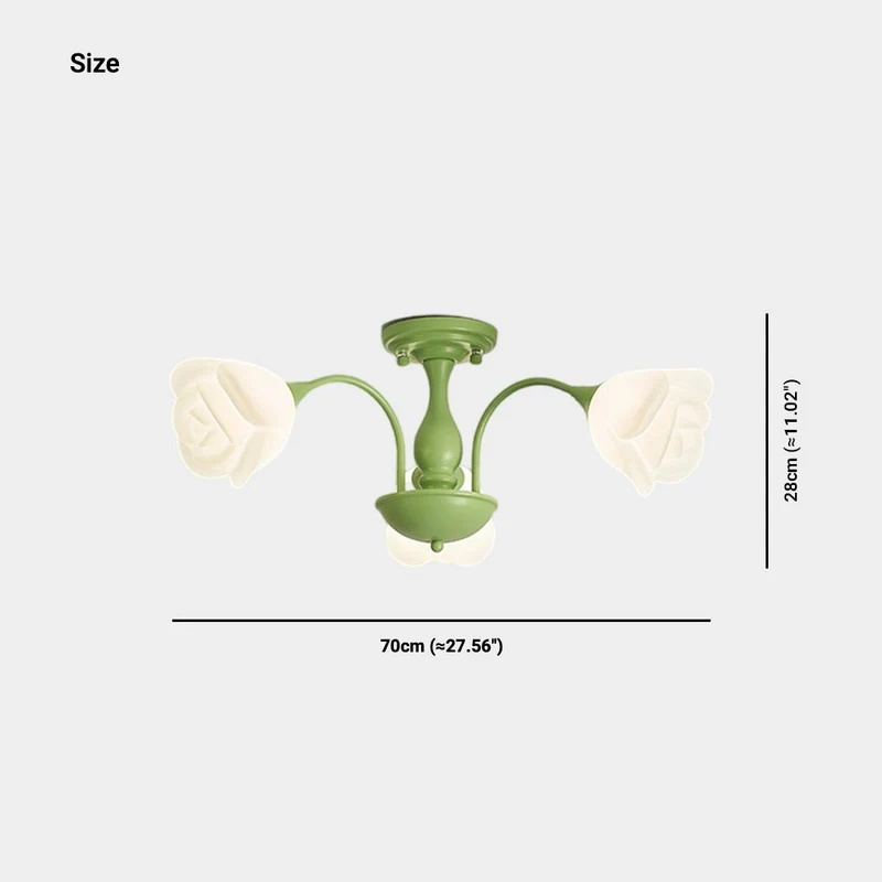 Semi-Flush Mount Ceiling Light Cream Rose Flower, Green / White
