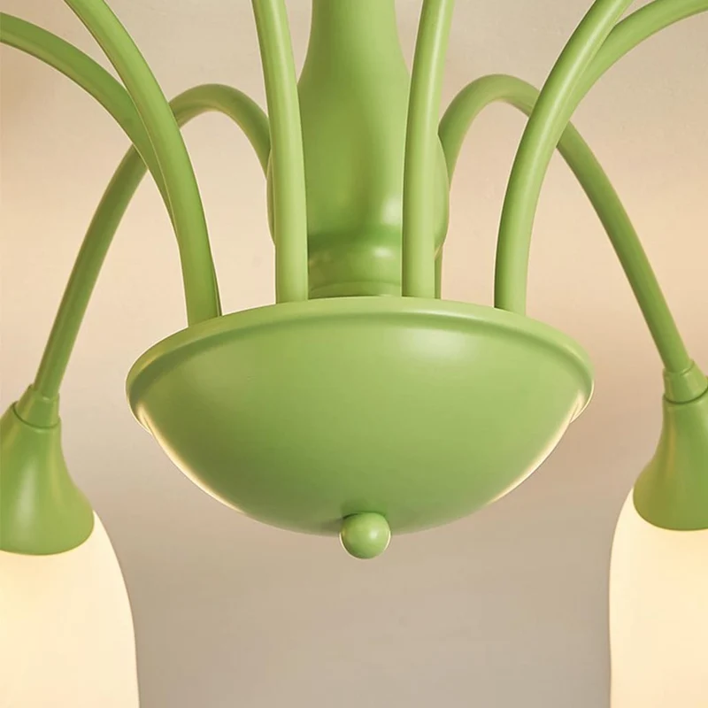Semi-Flush Mount Ceiling Light Cream Rose Flower, Green / White