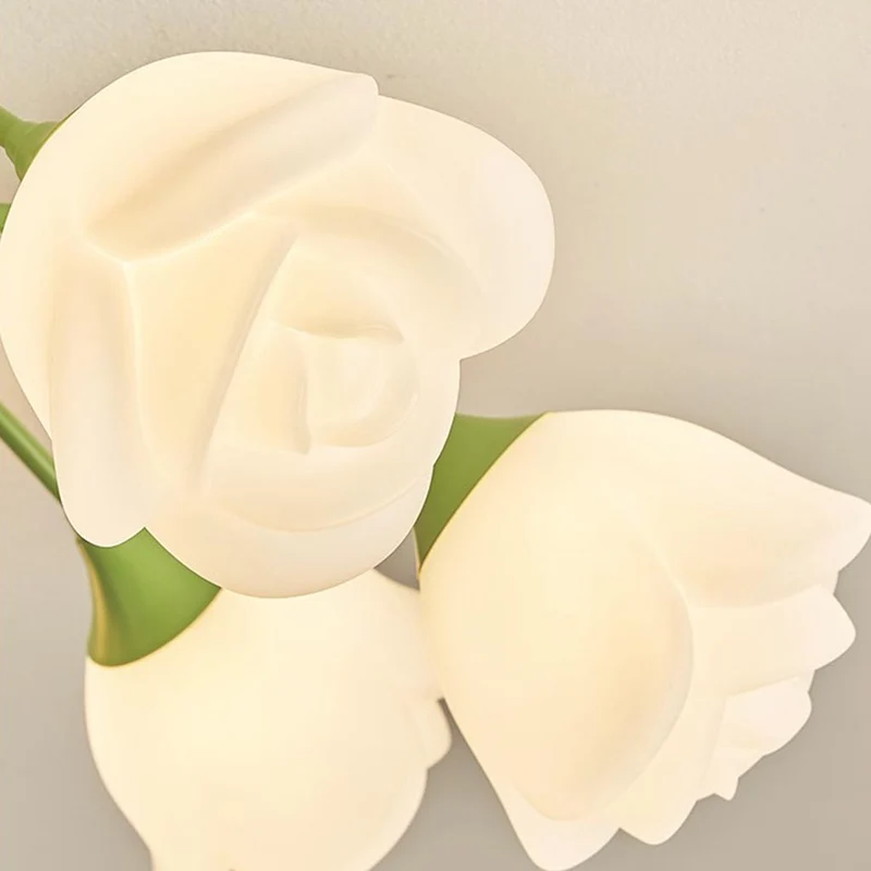 Semi-Flush Mount Ceiling Light Cream Rose Flower, Green / White
