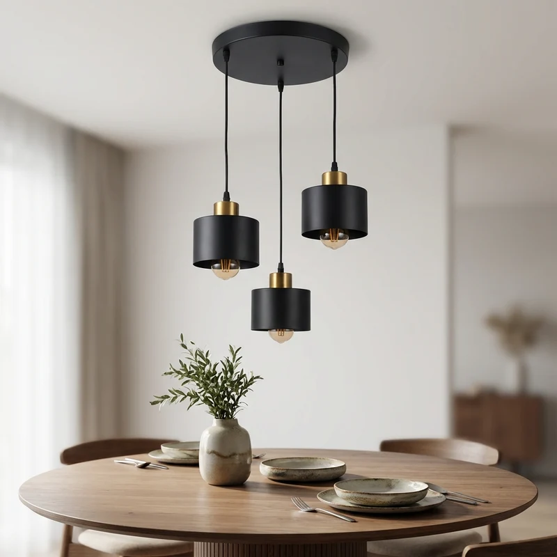 Hängelampe 3-fach Schwarz/Gold | Metall | 3x E27 Fassung | Ø30cm