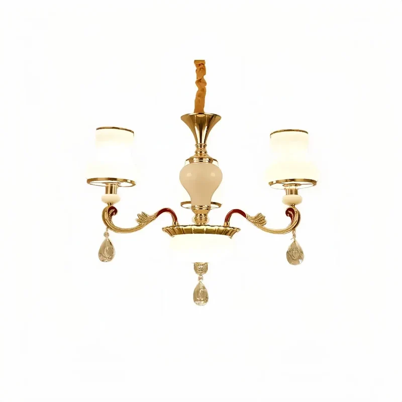 Vintage Kronleuchter in Gold mit Glasschirmen für das Wohnzimmer