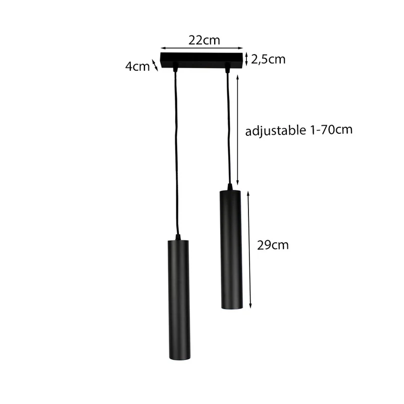 Doppelte längliche Hängelampe 29CM | Schwarz | 2x GU10 | 0,7 m langes Kabel