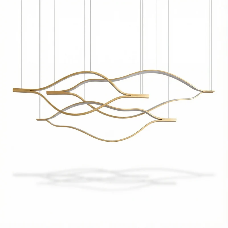 Postmoderner Kronleuchter aus goldenem Aluminium – Auralys