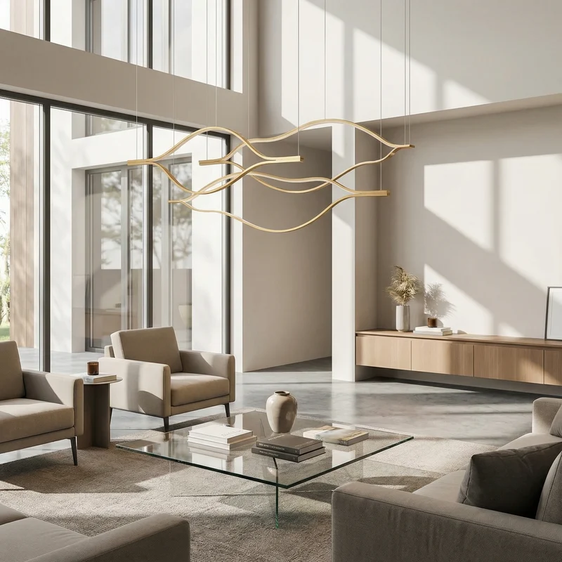 Postmoderner Kronleuchter aus goldenem Aluminium – Auralys