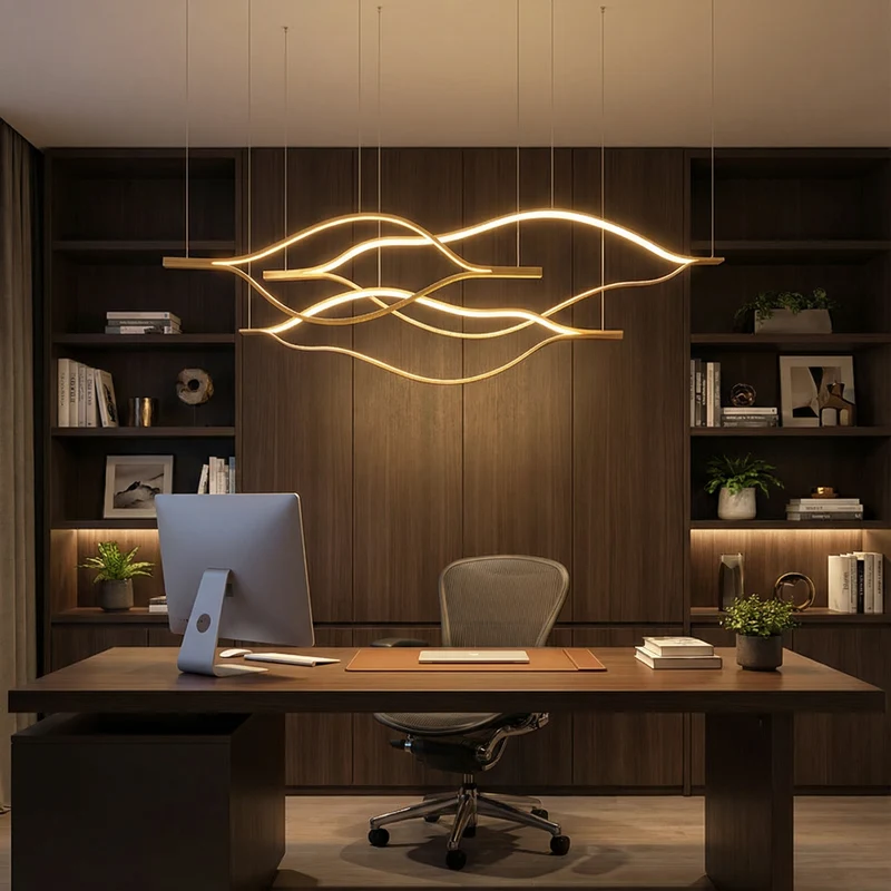 Postmoderner Kronleuchter aus goldenem Aluminium – Auralys