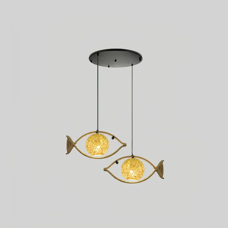 Boho Pendelleuchte aus Seil mit Fischmotiv für Esszimmer