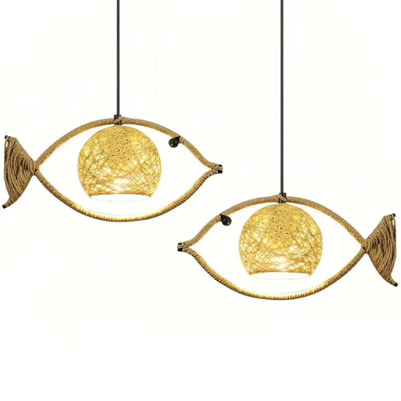 Boho Pendelleuchte aus Seil mit Fischmotiv für Esszimmer