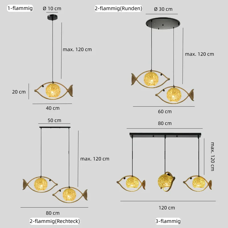 Boho Pendelleuchte aus Seil mit Fischmotiv für Esszimmer