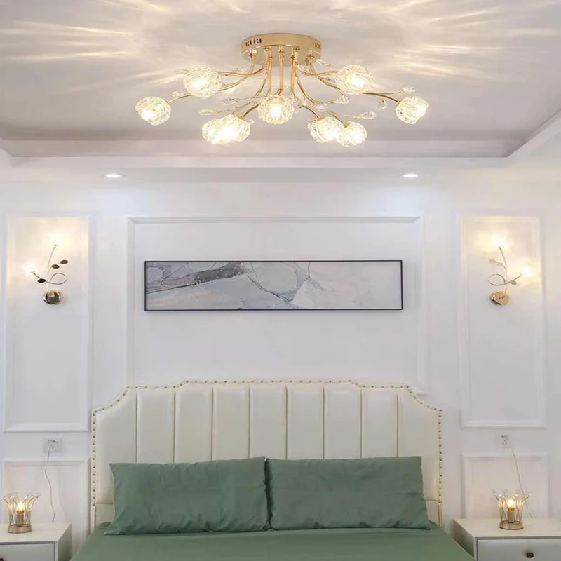 Ceiling Light Modern Glass Crystal Branch Flower