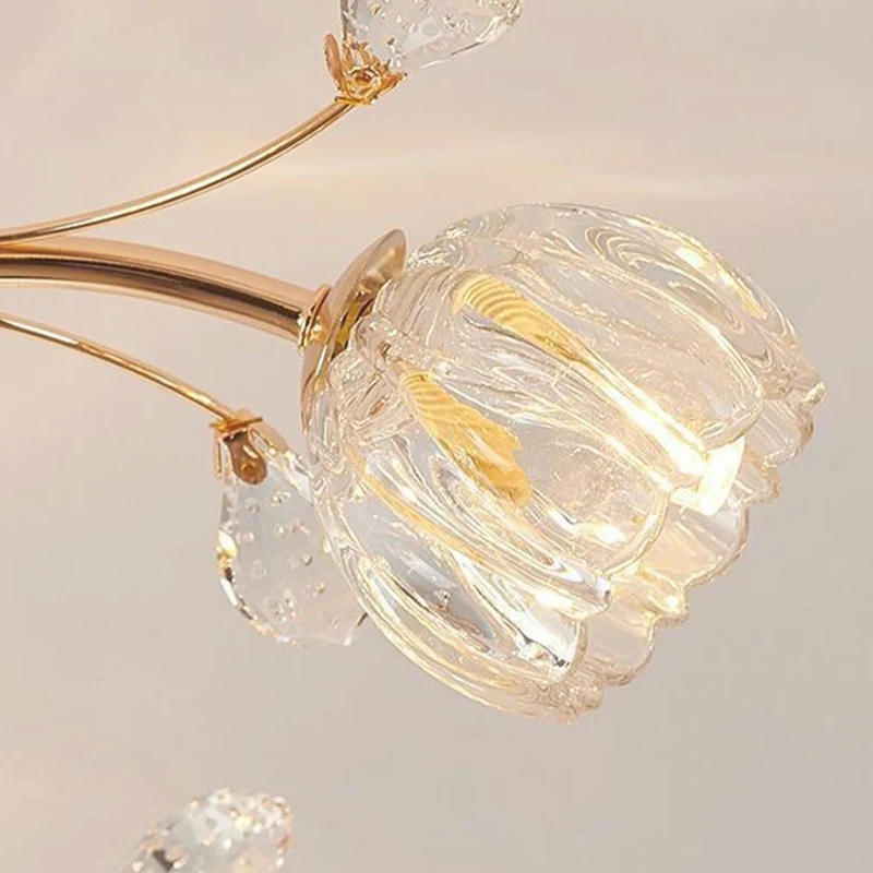 Ceiling Light Modern Glass Crystal Branch Flower
